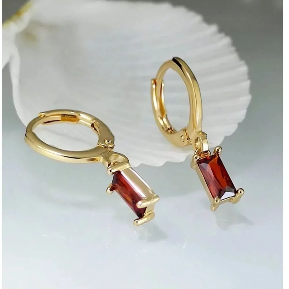 Red Rhinestone Crystal Drop Gold Hoop Earrings Gemstone Dangle Pendant Charm New